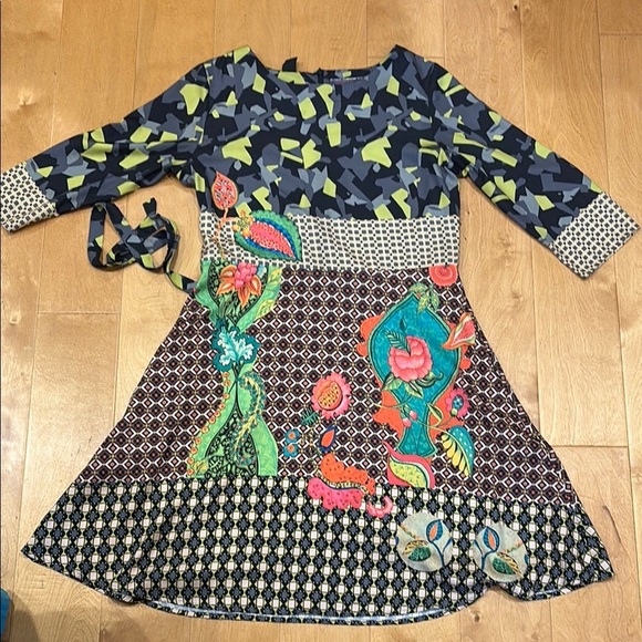 Desigual  camo floral lightweight 3/4 sleeve midi  dress sz 40 or M - Picture 2 of 6